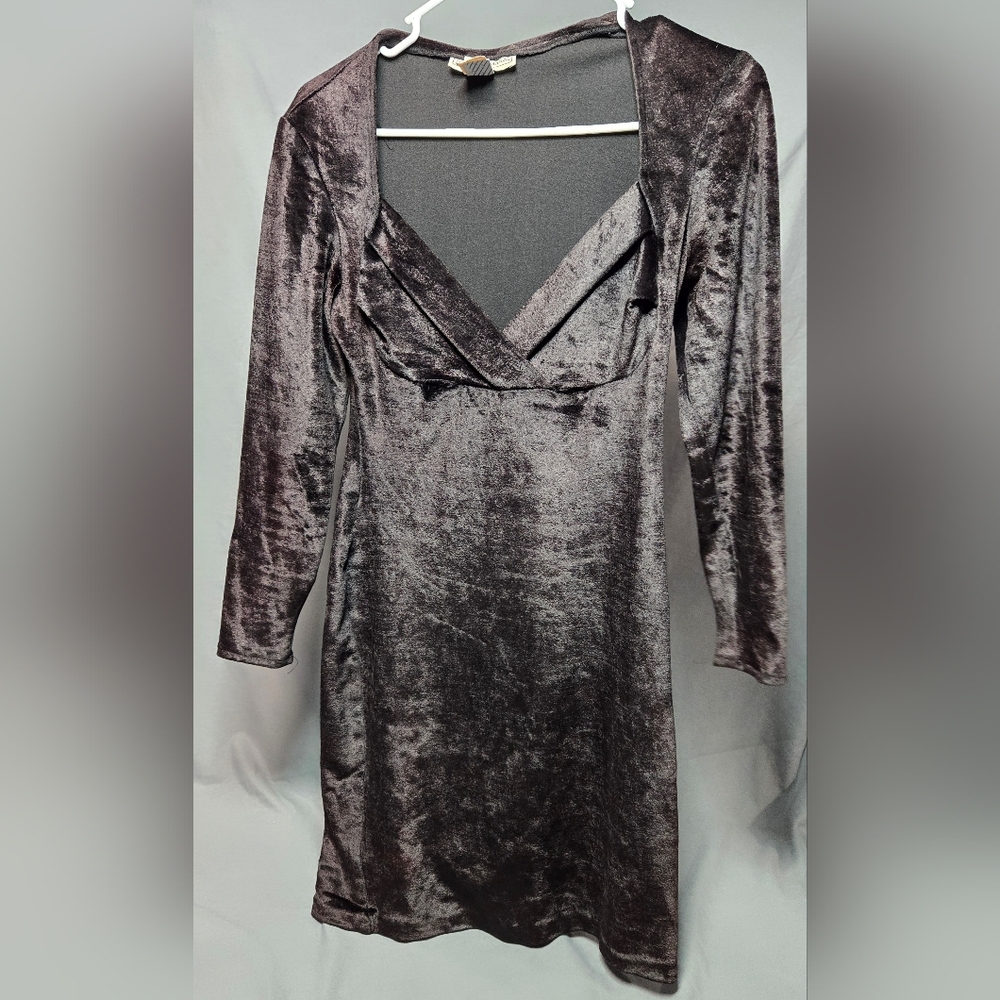 Small Vintage 80s/90s Steven Amaral Brown Crushed Velvet Long Sleeve Dress